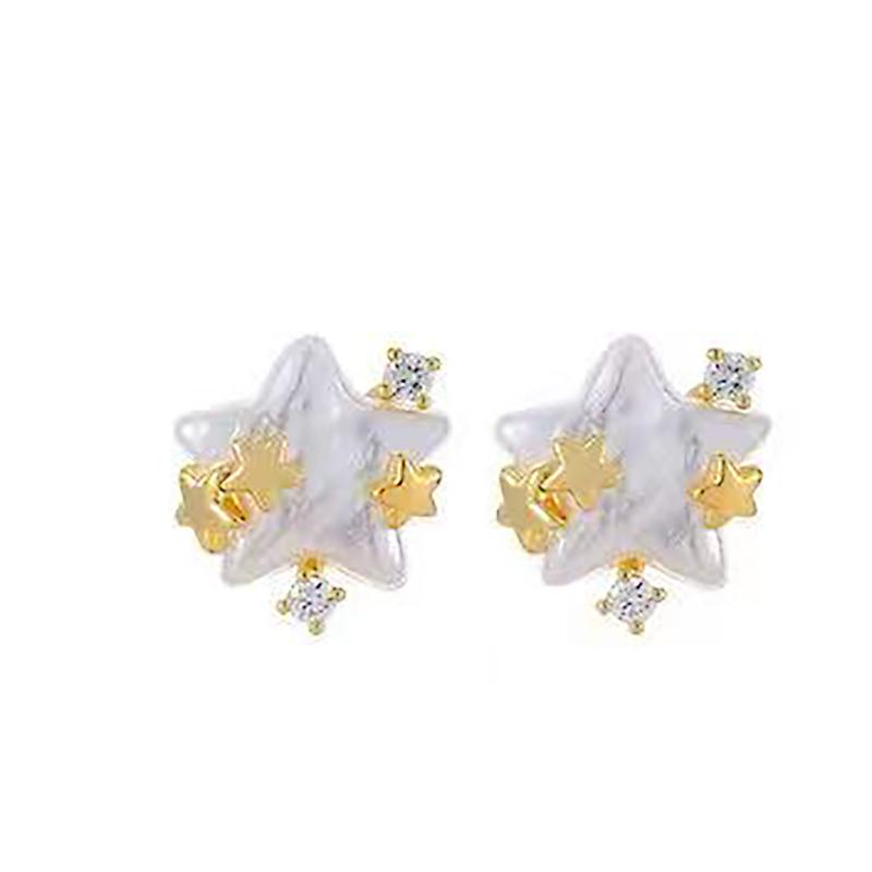 Design Inspired Pearl Pentagram Star Micro Inlaid Zircon Stud Earrings Sweet and Elegant Jewelry Accessories for Women in