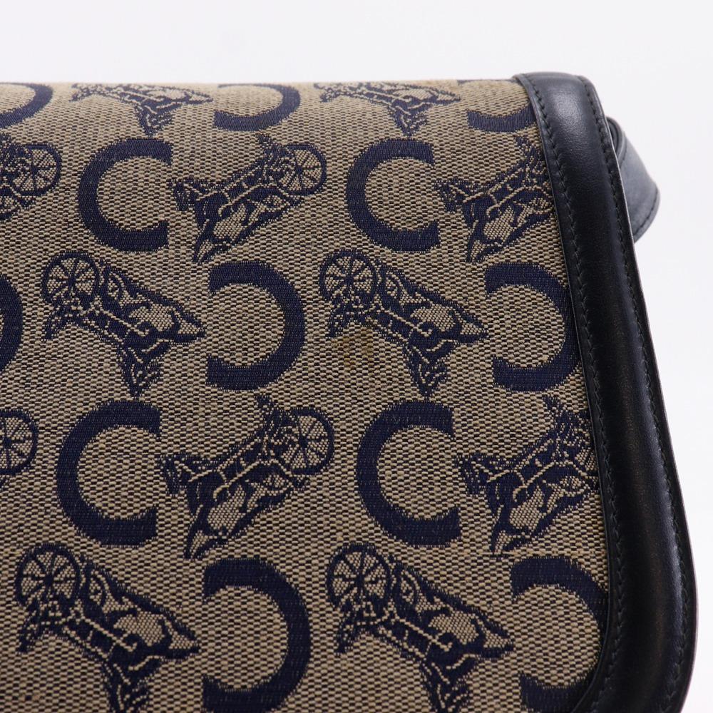 CELINE Old Celine Shoulder Bag Macadam Horse Hardware vintage Navy blue canvas/leather Women Used