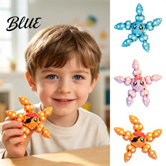 Starfish Hanging Ornament 3D Printed Articulated Figure Flexible Cartoon Fidget Joint Figure Toy Sea Animal for Desktop Decor Schoolbag Accessory