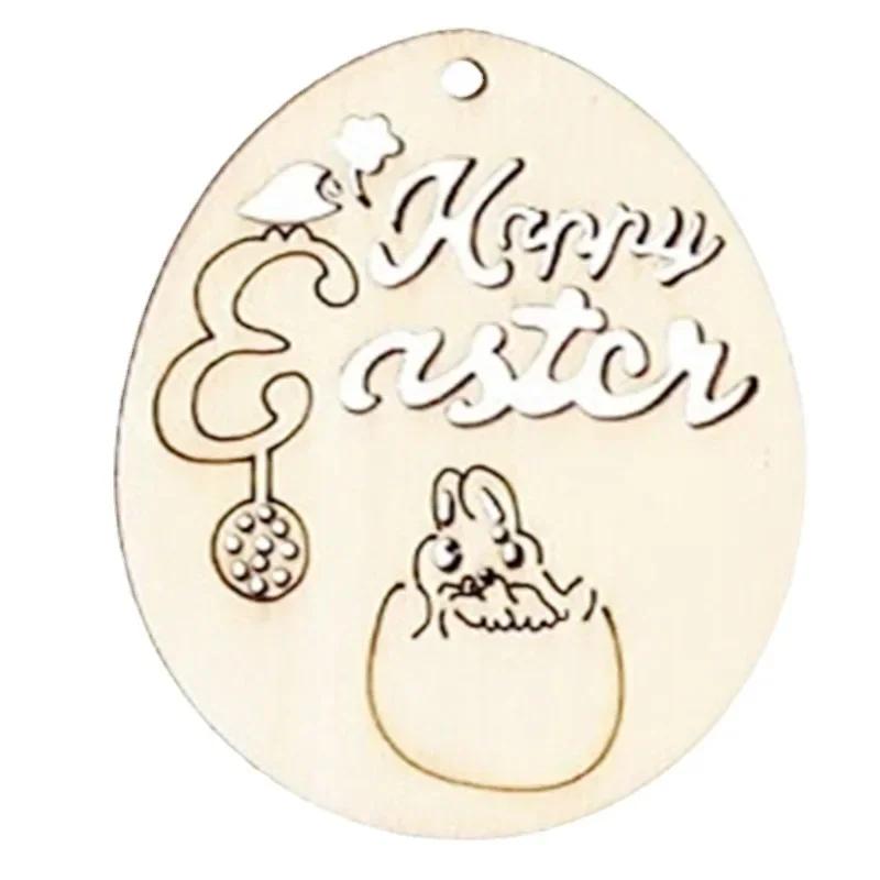 6pcs DIY Wooden Easter Egg Decoration Craft Happy Easter Hanging Pendant Ornament for Home Easter Party Kid Gifts