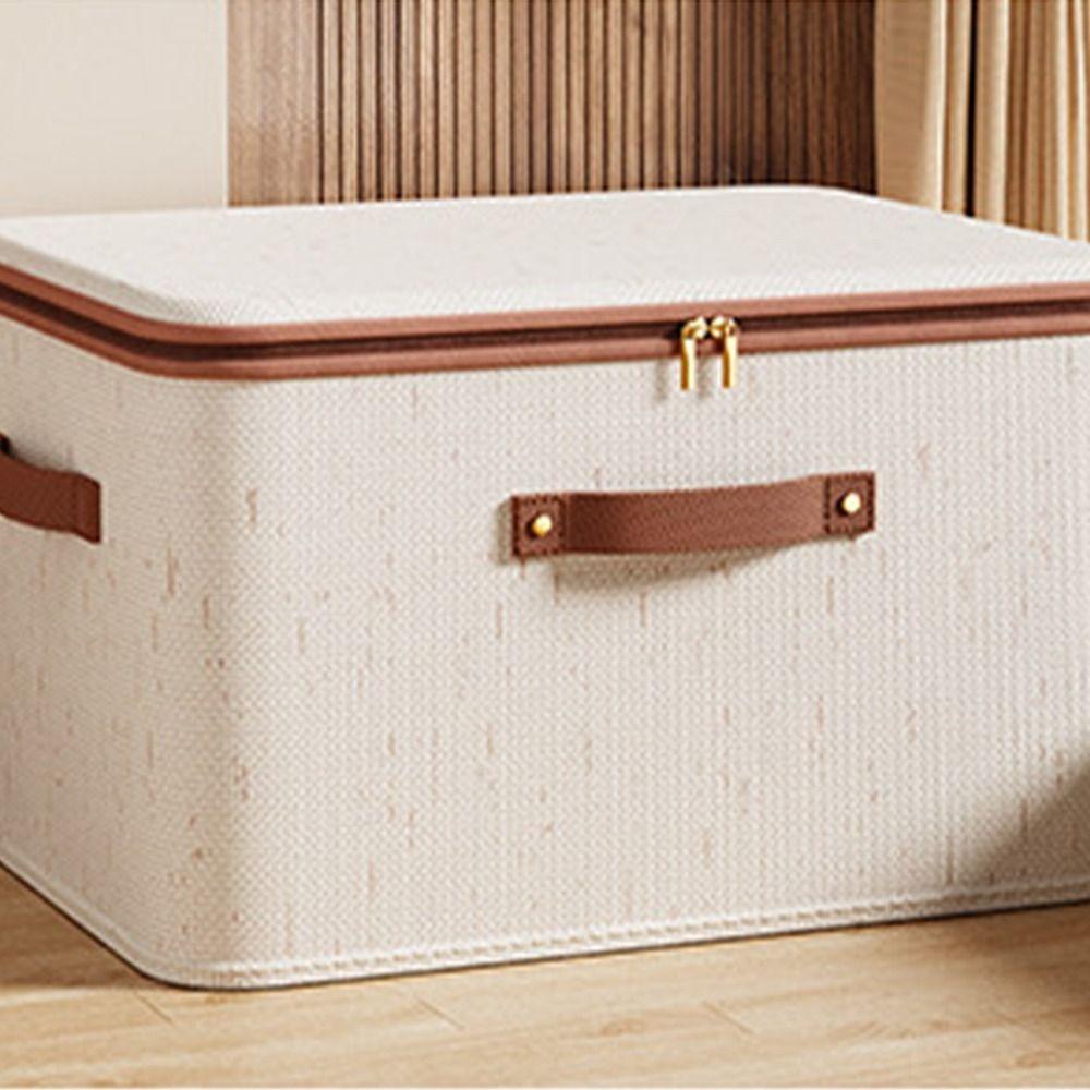 Foldable Linen Zipper Storage Boxes with Lid Wardrobe Organiser  Home