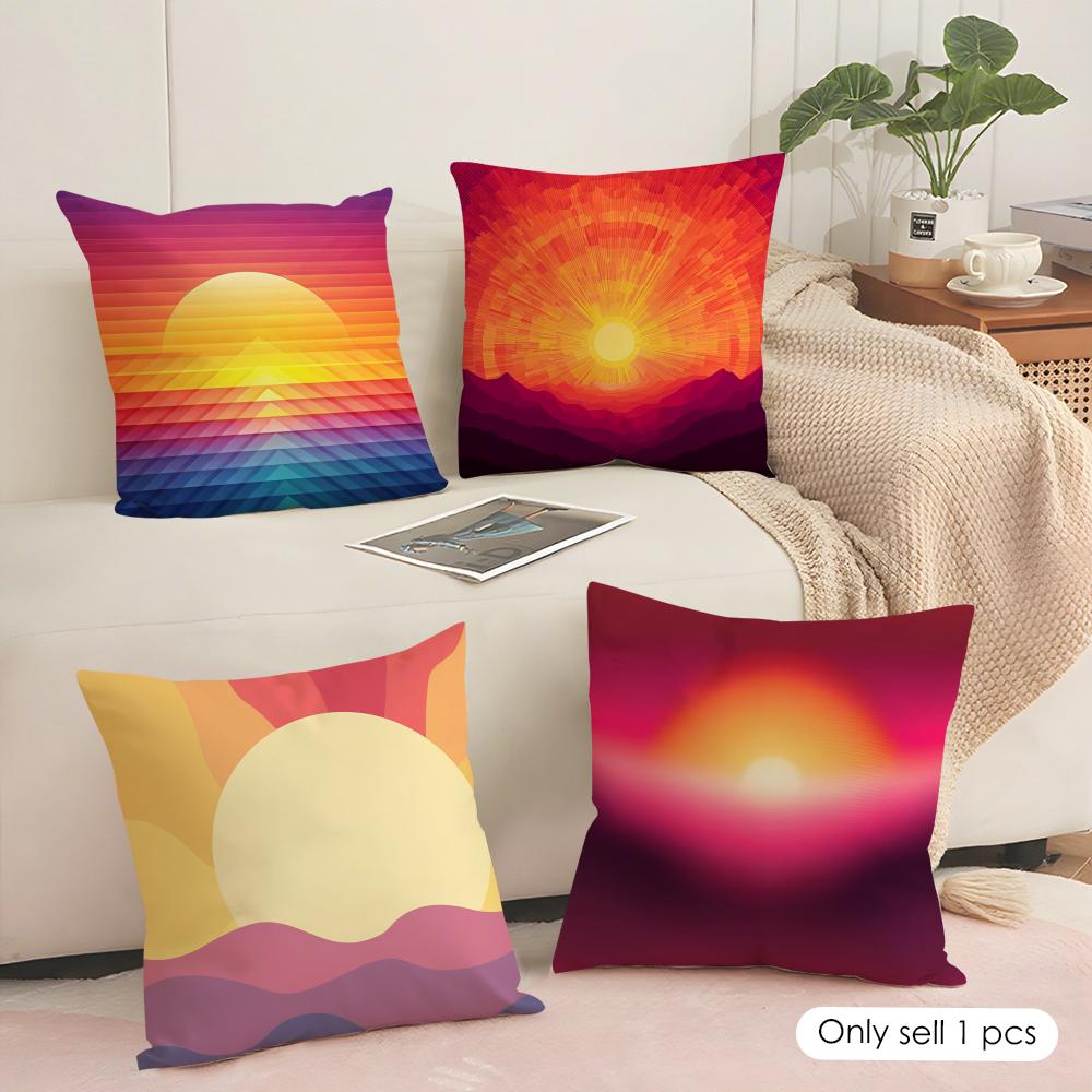 Sunset Gradient Pattern Cushion Cover Soft Short Plush Pillow Cover Smooth Cozy Texture Aesthetic Cushion Case Home Decor