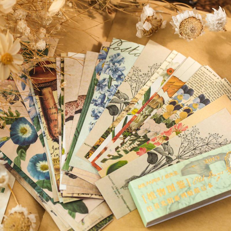 50Pcs Retro Striped Sticker Book Plant & Butterfly Poster Theme Journal DIY Collage Decor Supplies
