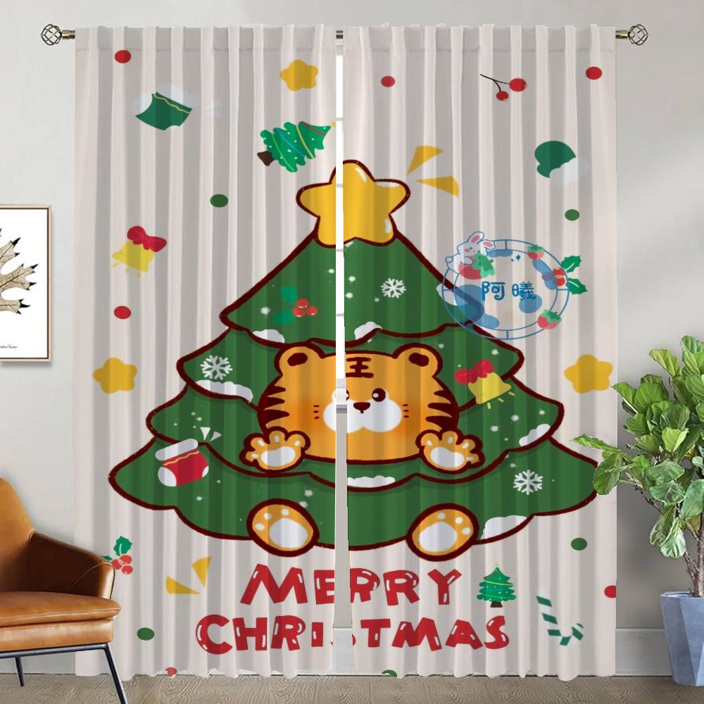 Window Curtain for Room 2 Panel Christmas Partition Curtains for Bedroom Home Interior Curtains Halloween Decoration Shades