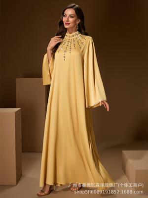 Stylové večerní šaty zdobené kamínky z Dubaje - Volné dlouhé šaty pro muslimské ženy