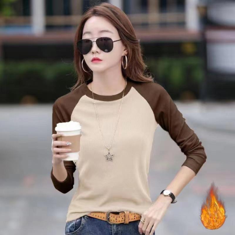 

Женская осенняя футболка с длинным рукавом и круглым вырезом, из двухстороннего бархата контрастных цветов, облегающая, для ношения под низ, с термотопом внутри 3XL абрикосовый