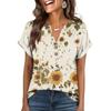 Camiseta de Manga Corta con Botones, Cuello en V, Estampada, Casual, Holgada, a la Moda para Mujer