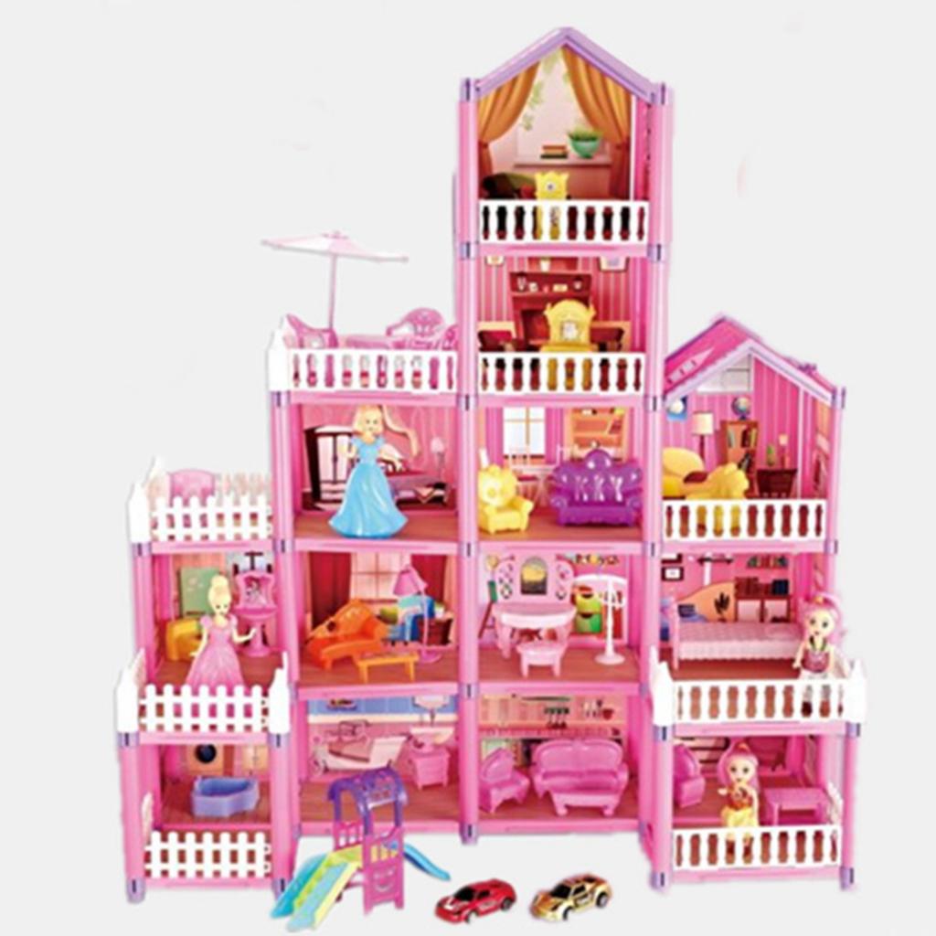 278-teiliges Puppenhaus-Bauspielzeug, DIY-Gehirntraining, Puppenhaus-Schloss-Bausatz für Mädchen, Rosa