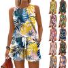 Women's Summer Colour Block Print Vest Sleeveless Top Shorts Set