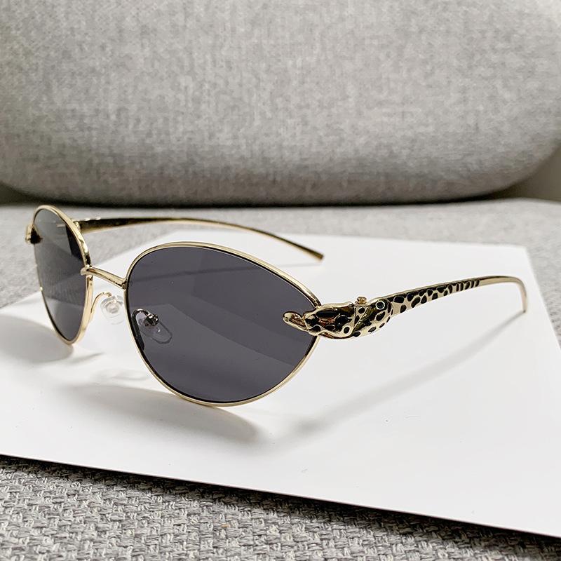 Popular Vintage Metal Oval Sunglasses Women For Men Luxury Brand Designer Sun Glasses Steampunk Gold Leopard Shades Uv400