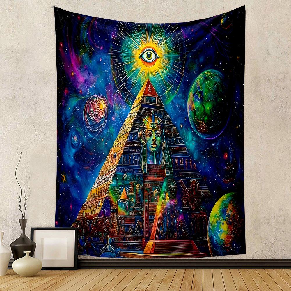 "Cosmic Pyramid with Eye of Horus" Patterned tapestry home decor, suitable for bedroom and living room, gift