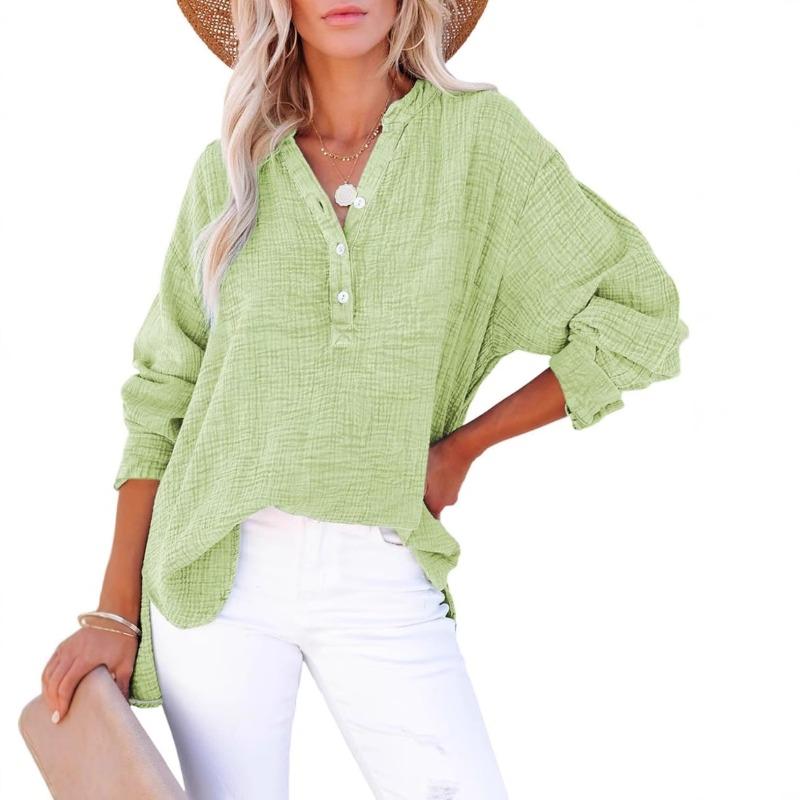 Women's Solid Color Single Breasted Long Sleeved Shirt Top