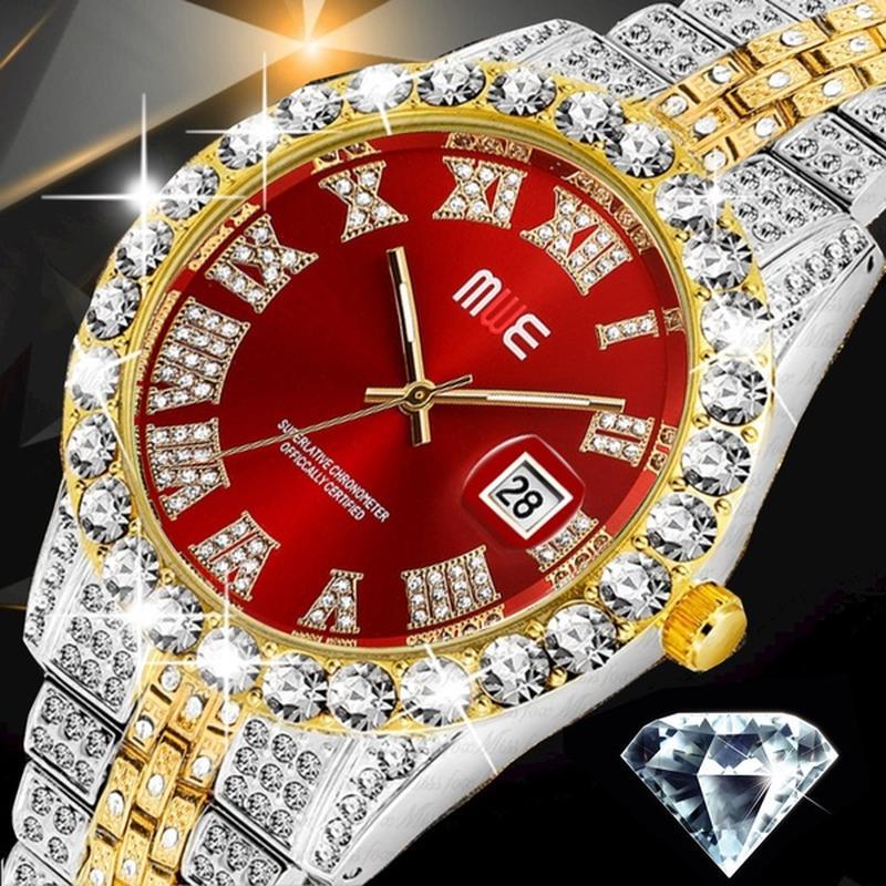 

Мужские часы роскошный стальной браслет с бриллиантовым циферблатом с индикацией даты