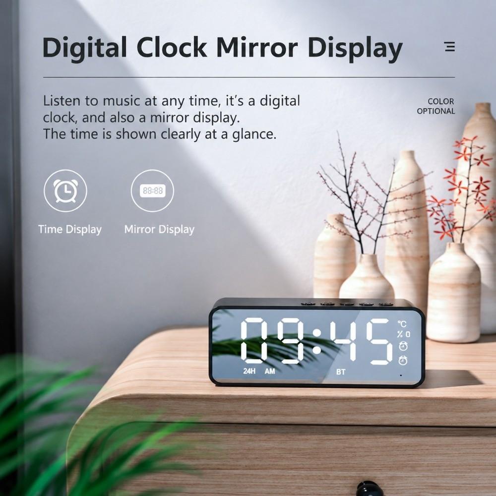 TF Card FM Radio 5.0 Bluetooth Bluetooth Speaker Modern Mirror Surface Alarm Clock  for Living Room