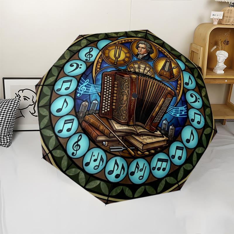 Musicians Legacy pattern umbrella, portable and foldable design, 8 ribs, a casual accessory for Halloween, Christmas, and birthday gifts.