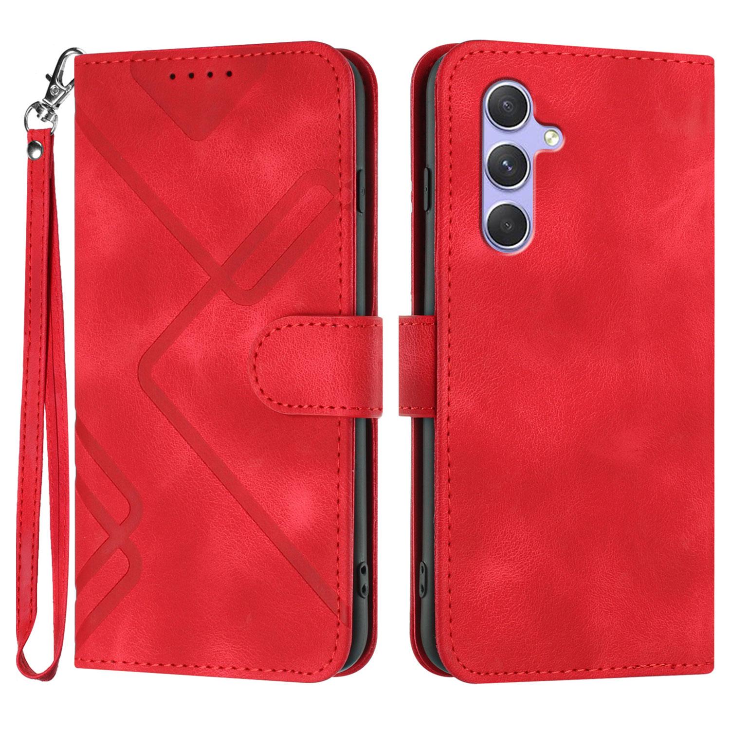 

For Samsung Galaxy A54 5G Wallet Case Line Imprinted PU Leather Phone Cover with Strap D