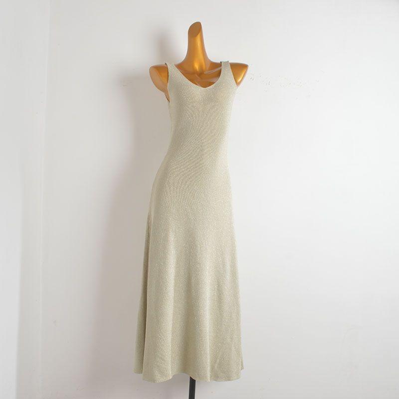 French Sexy V Neck Sleeveless Knitting Dress Women's Spring/Summer New Arrival Silm Slim Looking Waist-Tight Hip-Wrapped Sleeveless Dress