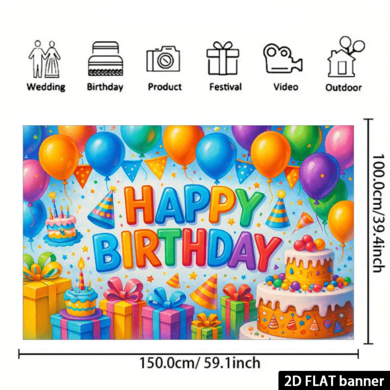2D Flat Surface 1 Piece of Colorful and Playful Birthday Background Fabric Suitable for Birthday Parties and Events
