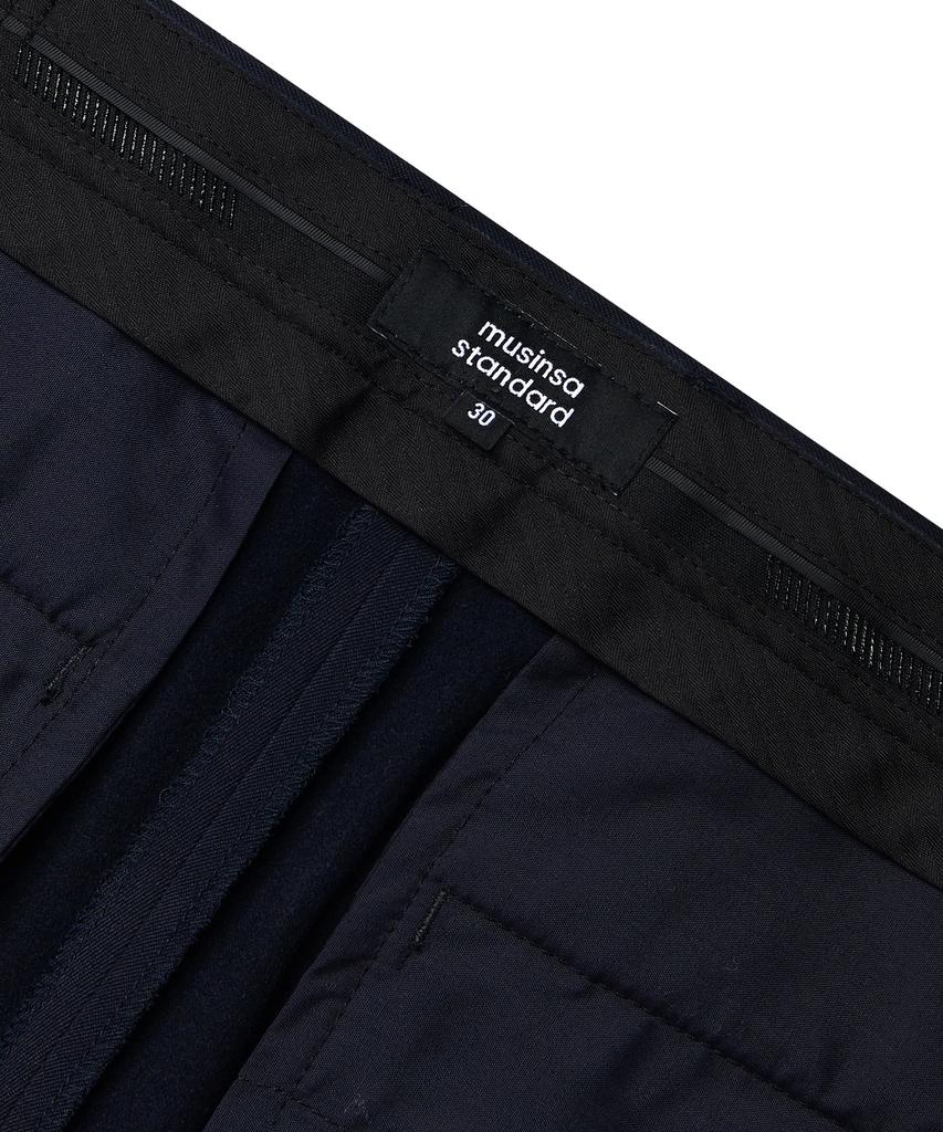 Musinsa Standard Heavyweight Fleece-Lined Tapered Hidden Elastic Waist Length Slacks [Navy]