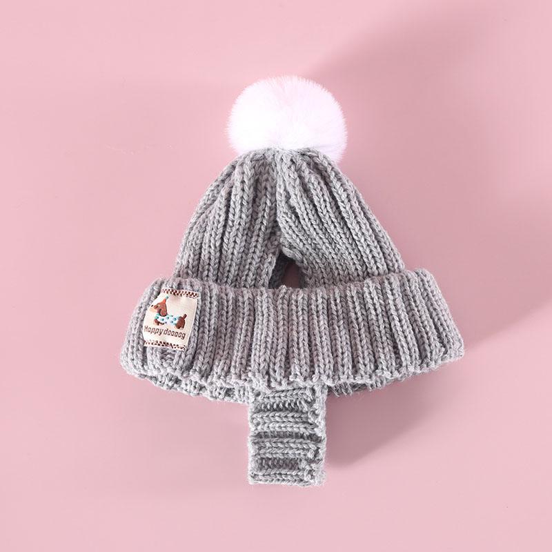 Gestrickte Hundemütze mit Bommel, Ohren frei, Winter, winddicht, Haustierkappe, Warme Strick-Welpenkleidung für kleine Hunde, Weihnachts-Foto-Requisiten