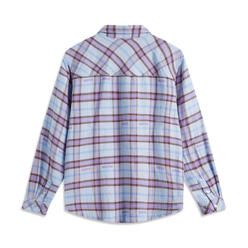 Li Ning Badfive Loose Knit Sports Cardigan Long Sleeve Shirt Men tops Blue Purple Plaid ASHU475-1