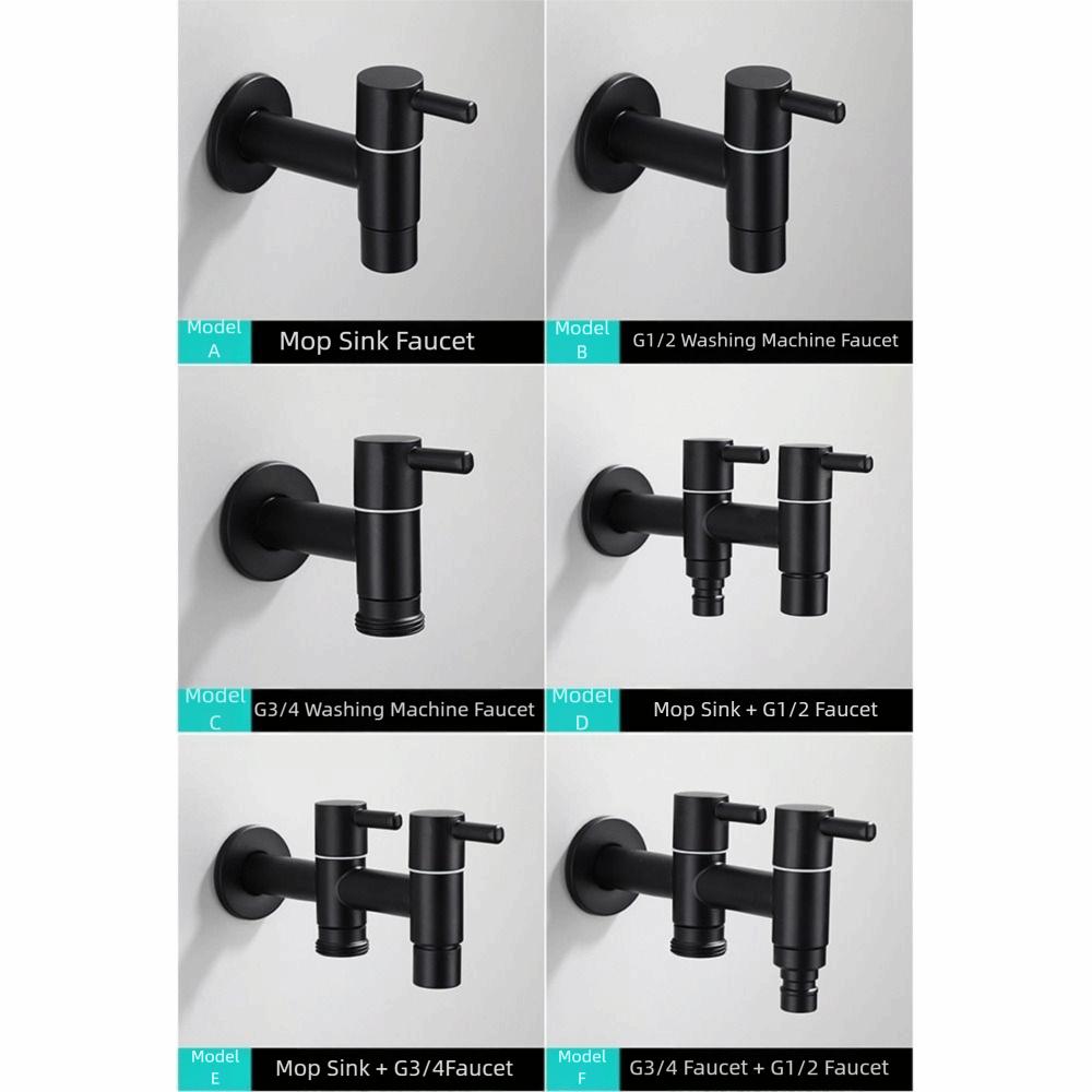 304 Stainless Steel Washing Machine Faucet Anti Splash Matte Black Mop Washing Tap Wall Mounted 1in 2out Bathroom Sink Bibcock