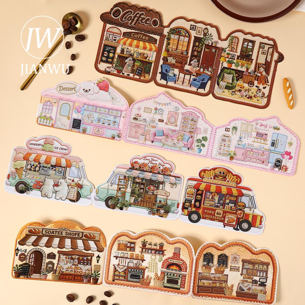 JIANWU Tiny Treasure Shop Series Vintage Coffee Bread Flower Landscape Material Collage Sticker Creative DIY Journal Stationery
