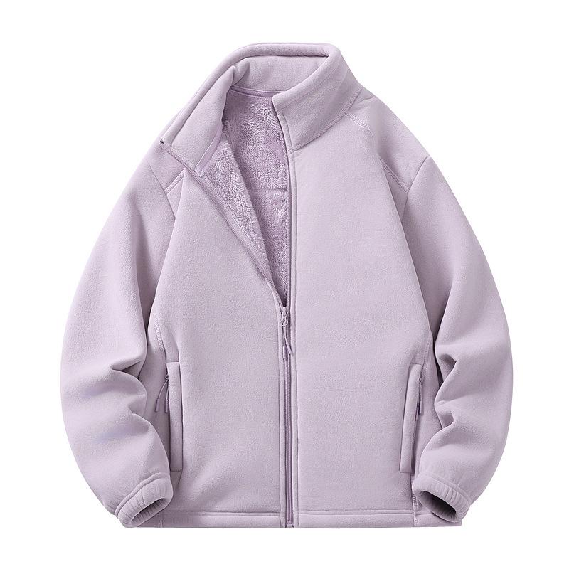 Autumn/Winter Fleece Couple's Jacket: Velvet-Thickened, Warm, Stand Collar, Pure Color Outerwear