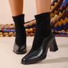 Vintage Brown High Heel Ankle Boots for Women  Autumn Elegant Square Toe Short Boots Woman Zipper Soft Flock Botines