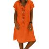 Women Casual Solid Color V Neck Short Sleeve Beach Knee-length Loose Dress
