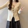 French V-neck Shirt Women's Autumn New Slim-fitting and Thin Inner Long-sleeved Knitted Sweater Design Sense Split