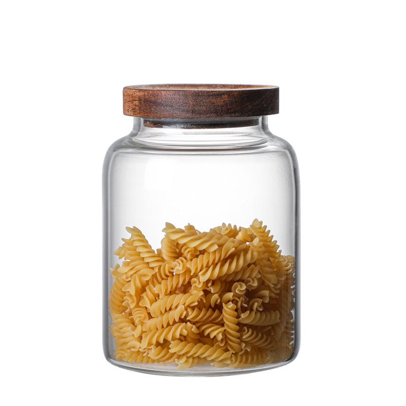 Large Capacity Acacia Wood Glass Storage Jar for Kitchen