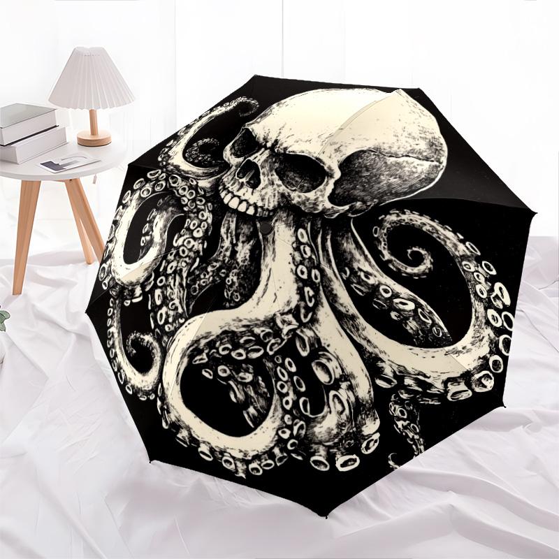 Schädelkopf-Muster, automatischer Klappschirm, tragbares und faltbares Design, 8 Schirmstäbe, ein Weihnachts- oder Geburtstagsgeschenk.