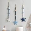 Wooden Starfish Nautical Wall Art Coastal Theme Hanging Wall Decor with Beads And Jute Rope Rustic Beach Room Decor for Living Room Bedroom