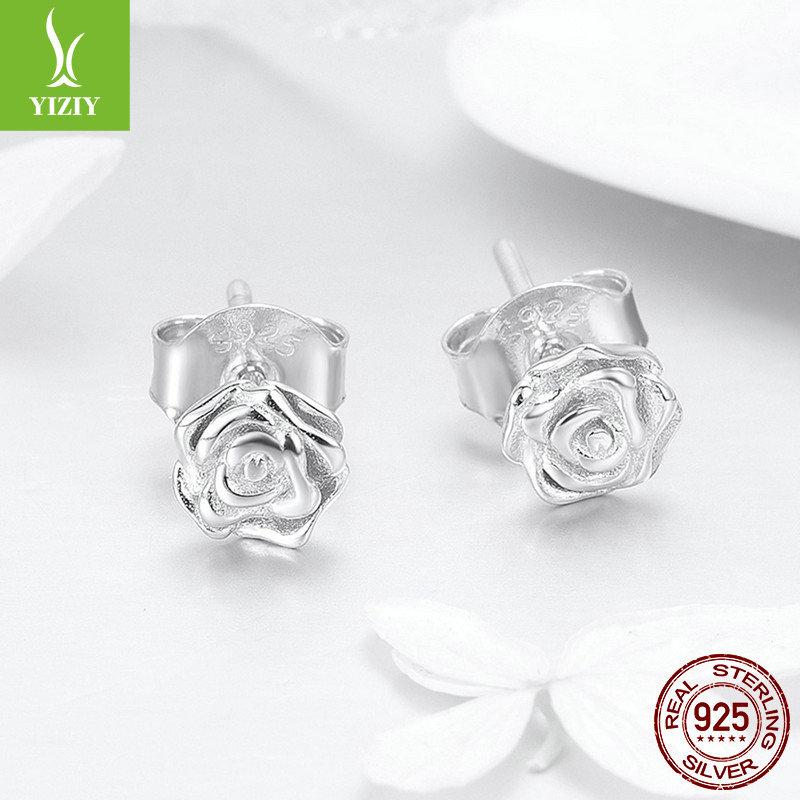 S925 Sterling Silver Rose Stud Earrings Elegant Flower Jewelry Cross-Border