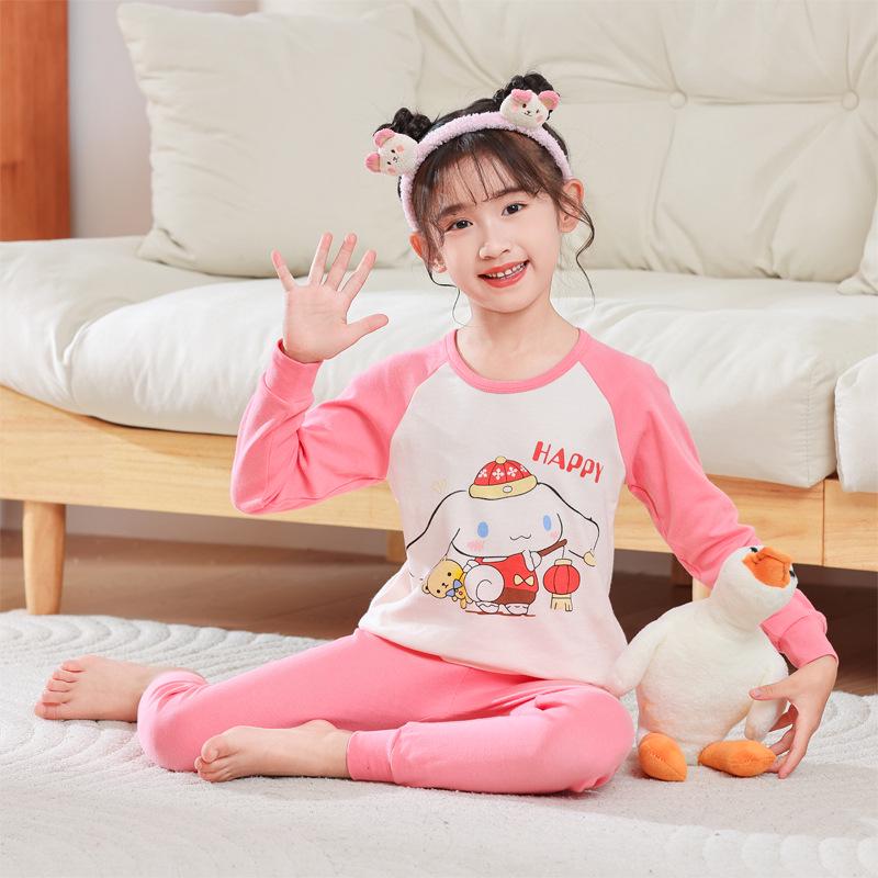 Pure Cotton Flannel Autumn/Winter Girls' Round Neck Underwear Set