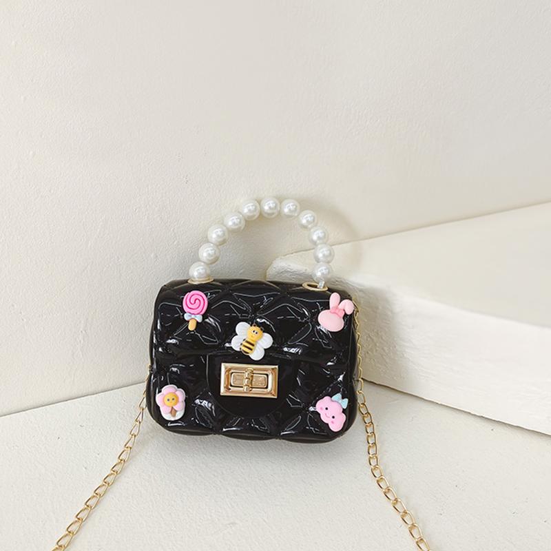 Baby Girl's Bag Bead Handle Shoulder Bag Children's Crossbody Bag Kids Bag With Self-Adhesive Patch