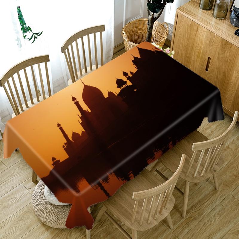 Castle By The River Sunset Landscape Pattern Tablecloth Thicken Cotton Rectangular Round Table Cloth For Wedding Picnic Party