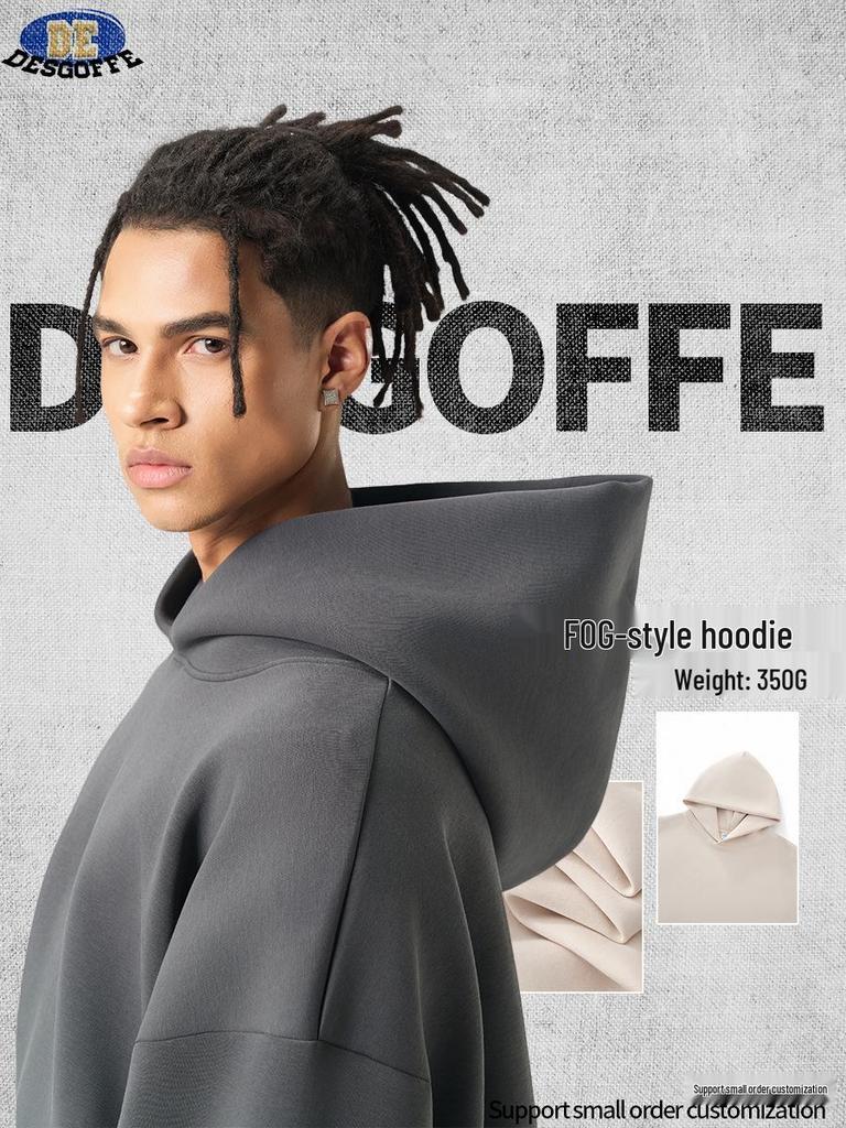Trendy DE Men's 350G Boxy Hooded Sweatshirt | Wide Fog American Square Hoodie