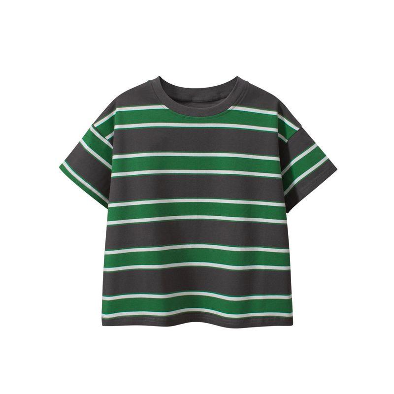 Children's Striped Short-Sleeve T-Shirt for Older Kids, European and American Style, Summer Korean Version, Loose Fit for Boys and Girls