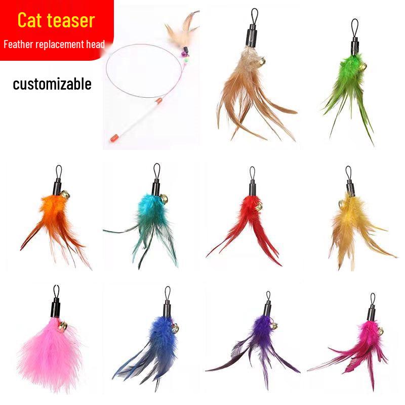 Cat Teaser Stick Replacement Feather Heads - Chicken & Feather Options