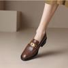 2025 New Brown Single Shoes Women's Spring and Autumn Round Head British Thick Heel Medium Heel Soft Leather Large Size Internet Celebrity L