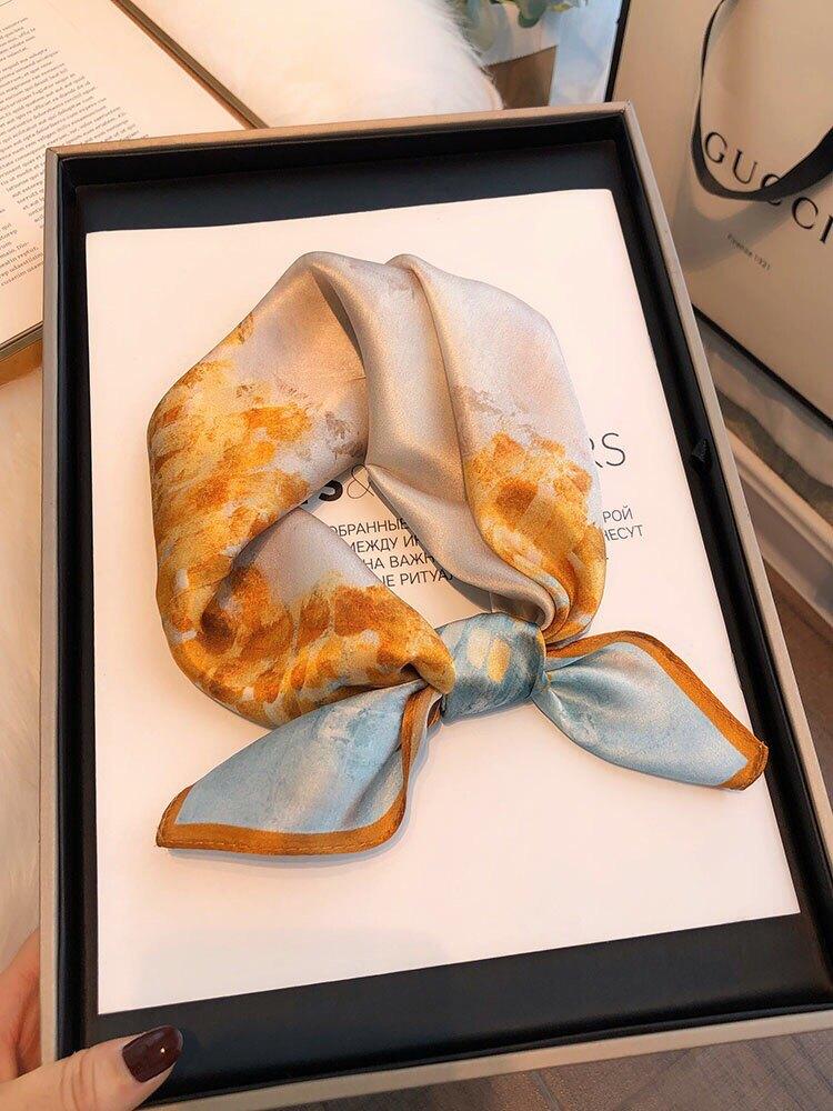 Hangzhou silk 111 mulberry silk scarf Nordic simple striped silk scarf women's 71cm square scarf scarf shawl