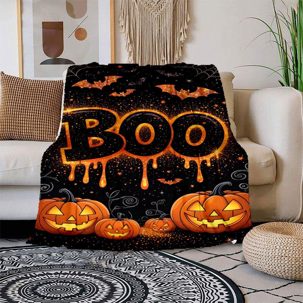 

Halloween Boo Glittery Wall Art DecorBlanket Flannel Throw Blanket for Sofa, Bed, Travel, Camping, Office 100x150cm