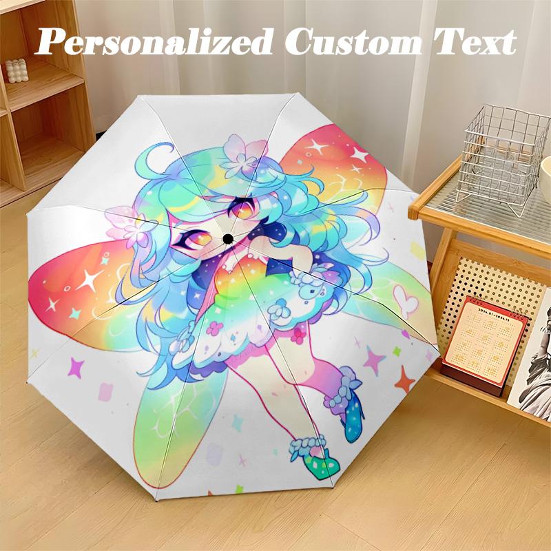 8‑Rib Automatic Umbrella, Butterfly Design Foldable Umbrella for Sun Rain Protection Travel
