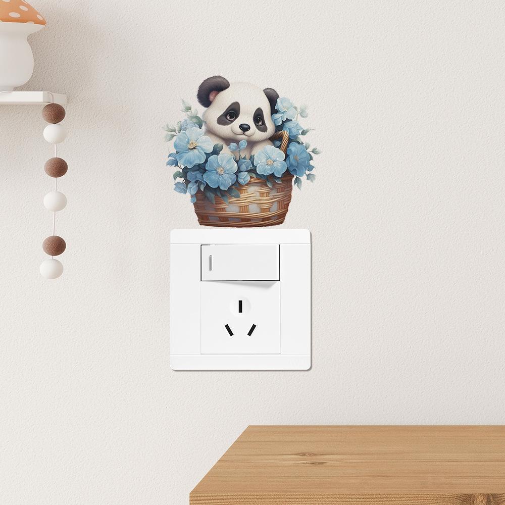 Fun-kg49 Cartoon Cute Panda Flower Basket Switch Paste Bedroom Living Room Home Decoration Wall Stickers Self-adhesive