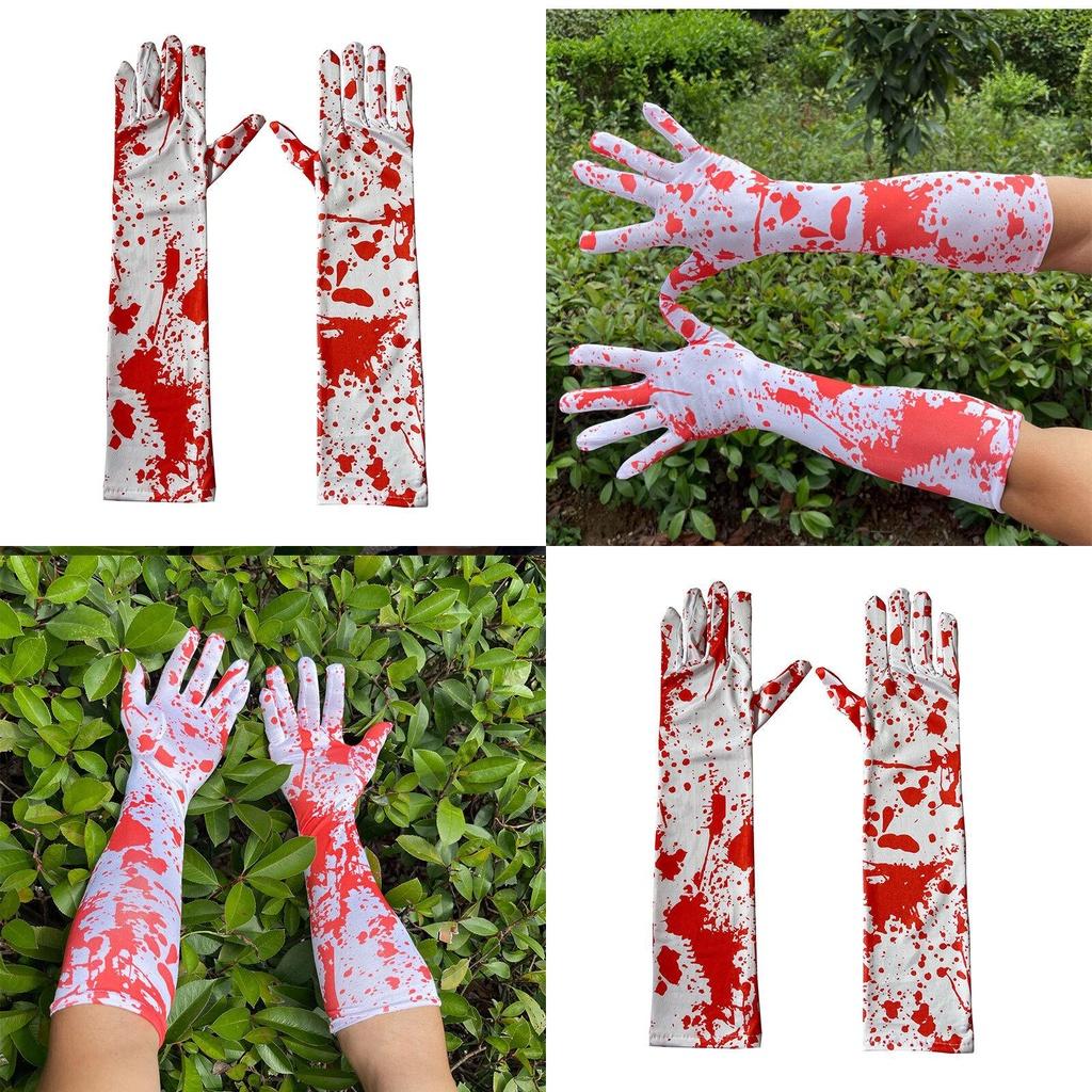 Bloody White Skeleton Halloween Gloves For Costume Party