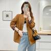 Plus Size Women Suede Open Front Jacket Casual Commuting Outerwear