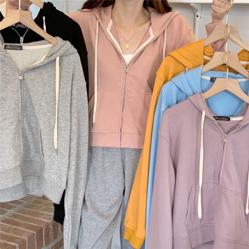 Chic Hong Kong Style Women's Zipper Hoodie - Spring/Autumn 2023, Thin & Short for Petite Frame, Versatile Cardigan