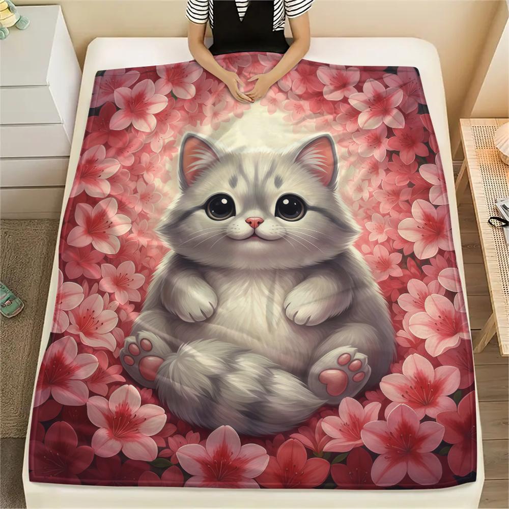 1Pc Cartoon Print Flannel Blanket, High Quality Comfortable for All Seasons, Home Decor, Warmth and Comfort, Perfect for Christmas Birthday Gift